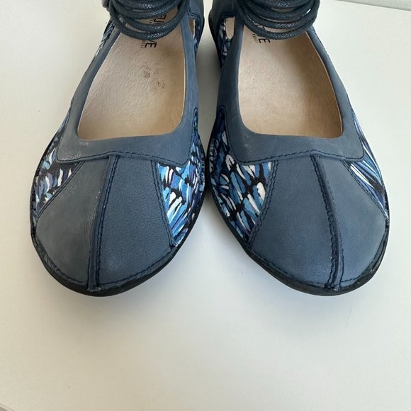 Funky Blue Leather Mary Janes with Contrasting Print Inserts - Picture 2 of 8
